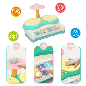 ست جاز و درام 3 در 1 کودک 2 طبلی آبی Piano Keyboard Drum Set 3 in 1 Baby Musical Toys_اسباب بازی